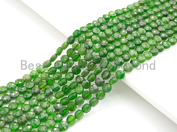 High Quality Natural Diopside Checker Board Cut Coin Shape beads, 4mmTurtle Shell Cut Diopside Beads, 16" Full Strand, sku#U811