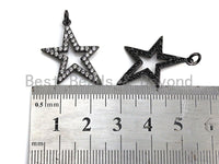 Clear/Black CZ Micro Pave Five Star Shape Pendant, Star Cubic Zirconia Pendant, Silver/Gold/Rose Gold/Black Tone, 13x23mm,Sku#X135