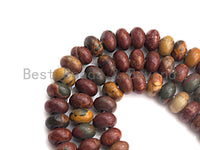 2mm Large Hole Natural Piscasso Jasper Beads, Rondelle Smooth 6x10mm/5x8mm, 8" Long Strands, sku#U716