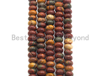 2mm Large Hole Natural Piscasso Jasper Beads, Rondelle Smooth 6x10mm/5x8mm, 8" Long Strands, sku#U716