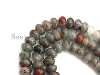 2mm Large Hole Natural Bloodstone Beads, Rondelle Smooth 6x10mm/5x8mm, 8" Long Strands, sku#U720