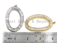 Large Micro Pave Bagette CZ Oval Pendant, Cubic Zirconia  O Shape Pendant, Silver/Gold Tone, 39x62mm, Sku#FH81