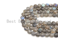 High Quality Turtle Shell Cut Natural Labradorite Coin beads, 4mm/6mm/8mm Checkerboard Cut Labradorite, 16" Full strand, Sku#U754