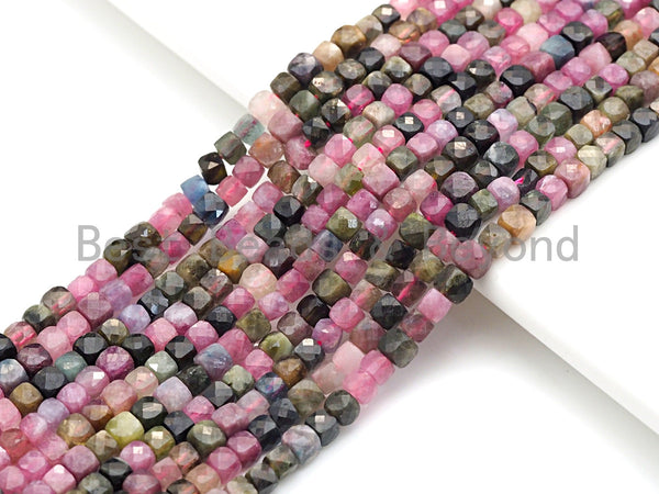 High Quality Natural Tourmaline Beads, 4mm Tourmaline Cube Faceted Beads, 16" Full strands, sku#U767