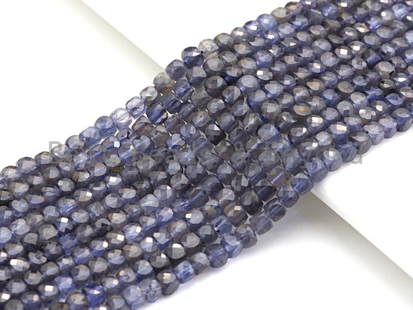 High Quality Natural Lolite Beads, 4mm Faceted Cube Lolite Beads, 16" Full Strand, Sku#U769