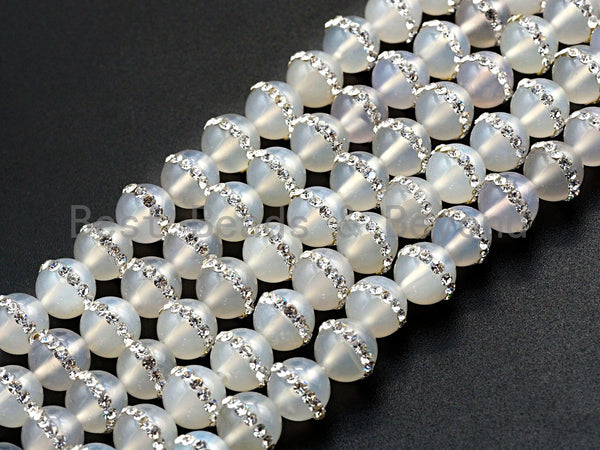 White Agate with rhinestone inlaid, 6mm/8mm/10mm/12mm/14mm, Natural Agate Beads, 15.5inch Full strand, SKU#V58