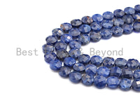 High Quality Double Sided Turtle Shell Cut Natural Sodalite Coin Shape beads, 8mm Checkerboard Cut Sodalite, 15.5" Full strand, Sku#U798