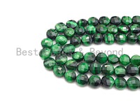 Double Sided Turtle Shell Cut Natural GreenTiger Eye Coin Shape beads, 6mm/8mm/10mm Green Tiger Eye Beads, 16" Full strand, Sku#UA22