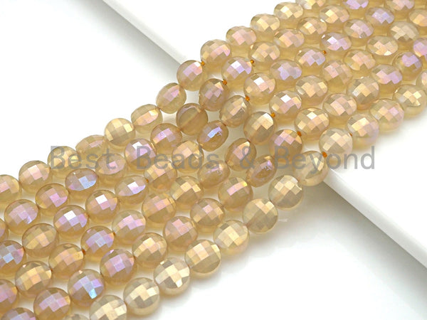 Mystic Plated Gold Agate Checkerboard Cut Coin Shape beads, 6mm/8mm Turtle Shell Cut Gold Agate, 15.5" Full strand, Sku#UA33