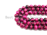 High Quality Natural Faceted Tiger Eye Round Beads, 6mm/8mm/10mm/12mm Round Beads, Fuchsia Tiger Eye Beads, 15inch Full strand, SKU#UA38