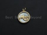 Mother-of-pearl Inlay MOM Letter Round Pendant/Charm, Mom Letter Shape Pendant,16mm, Mother's day gift, Sku#Z791