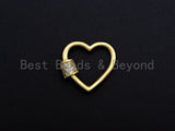 Clear CZ Micro pave Heart Shape Clasp, CZ Pave Heart Clasp, 18K Matte Gold Carabiner Clasp, heart clasp, 18mm, sku#H203