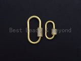 Matte Gold Clear CZ Micro pave Oval Shape Clasp, CZ Pave Clasp, 24K Gold Carabiner Clasp,10x19mm/14x28mm, sku#H204
