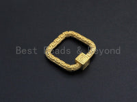 NEW Engraved Square Shape Clasp, CZ Pave Clasp, Gold/Silver/Rose Gold/Gunmetal Carabiner Clasp, 22mm, sku#H207