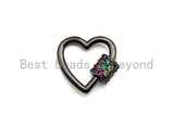 Colorful CZ Micro pave Heart Shape Clasp, CZ Pave Clasp, Gold/Silver/Rose Gold/Gunmetal Carabiner Clasp, 25mm, sku#H212 Bestbeads&Beyond