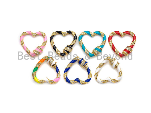 Colorful Enamel Pave Heart Shape Clasp, Gold Carabiner Heart Clasp, 29mm, sku#H214