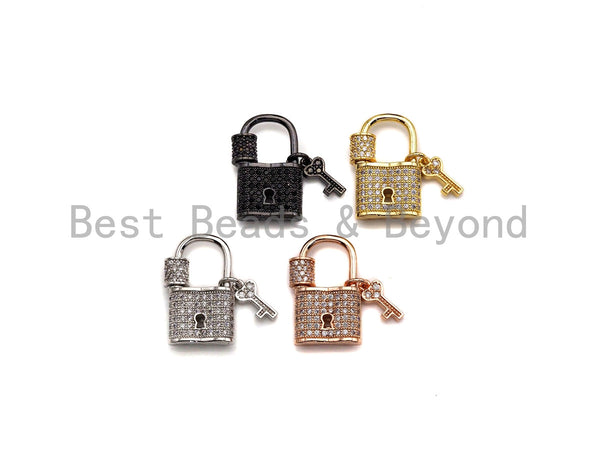 Clear CZ Micro pave Lock Shape Clasp, CZ Pave Lock Screw Clasp, Silver/Black/Rose Gold/Gold Carabiner Clasp, 15x25mm, sku#H221