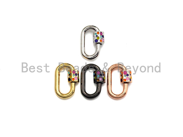 NEW Colorful Enamel Oval Shape Clasp, CZ Pave Clasp, Gold/Silver/Rose Gold/Gunmetal Carabiner Clasp, 15x22mm, sku#H230