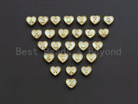 New Trendy Gold Mother of Pearl  A-Z 26 Initials Letter Heart Space Beads, Initial Letter Beads, 7x9x10mm,sku#G420