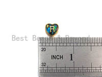 New Trendy Abalone Gold Heart Beads, A-Z 26 Initials Letter Space Beads, Initial Letter Charm, 7x9x10mm,sku#G421