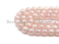 Mystic Plated Rose Quartz Beads, 6mm/8mm/10mm/12mm/14mm Round Faceted Rose Quartz Beads, 15.5" Full Strand, sku#UA62