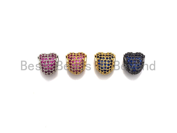 Colorful CZ Pave Heart Big Hole bads, Cobalt/Fuchsia Pave Heart Beads, European Large Hole Beads, 9x10x11mm, sku#Z868
