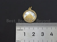 Clear CZ Micro Pave Scallop Shell on Mother-of-pearl Pendant Charm, Cubic Zirconia Charm, 15mm,sku#Z920