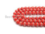 6mm/8mm/10mm/12mm ORANGE Pearl with Rhinestone Inlaid, Orange Round Mother of Pearl Beads, 15.5'' Full strand, Sku#V60