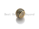 12mm CZ Pave Curved Enamel Line Ball beads, Cubic Zirconia Spacer Beads, Men's Jewerly Bead, sku#Z928