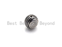 12mm CZ Pave Curved Enamel Line Ball beads, Cubic Zirconia Spacer Beads, Men's Jewerly Bead, sku#Z928