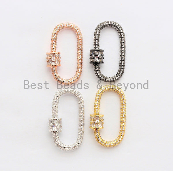 CZ Micro Pave Oval Shape Clasp, Gold/Rose gold/Gunmetal/Silver Plated Clasp, 15x29mm, sku#H144