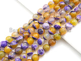 Natural Purple Yellow Fire Agate Beads, 6mm/8mm/10mm Round Faceted Fire Agate Beads, 15.5" Full Strand, Sku#UA70