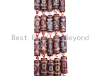 1pc/10pc Natural Tibetan Agate Cylinder Spacer Beads, Brown White Eye Dzi Spacer Beads, Tibetan Dzi Beads, 11x30mm, sku#U865