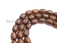 2pc/22pc Natural Tibetan Agate Barrel Spacer Beads, Brown White Dzi Eye Spacer Beads, Tibetan Dzi Beads, 13x16mm, sku#U875