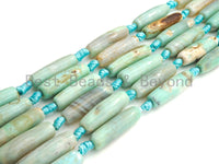 1pc/9pc Natural Tibetan Agate Barrel Spacer Beads, Turquoise Blue Agate Spacer Beads, Tibetan Dzi Beads, 10x30mm, sku#U883