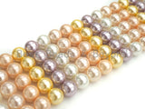 Mother of Pearl Gold Pink Purple White Mixed Color Round Smooth beads, 8mm/10mm/12mm MOP Pearl Beads, 15.5inch strand, SKU#T143
