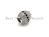 CZ Micro Pave Oval Spacer Beads with Clear/Black CZ for Bracelet/Necklace, Cubic Zirconia Beads, Bracelet Beads, 12x13mm,sku#Z1048