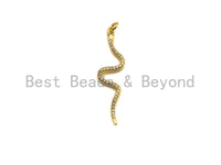 Clear CZ Micro Pave Snake Shape Pendant/Charm, Snakea Cubic Zirconia Pendant,Gold Tone, 10x39mm,Sku#Z795