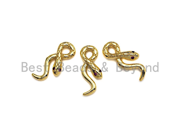 CZ Micro Pave Snake Shape Pendant/Charm, Snakea Cubic Zirconia Pendant, Gold Tone, 9x23mm,Sku#Z796