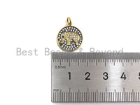CZ Clear Micro Pave Elephant On Round Coin Pendant, Round Shaped Pave Pendant, Gold plated, 15mm, Sku#Z1014