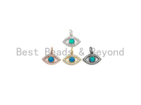 Clear CZ Micro Pave Blue Opal Evil Eye Shape Pendant,Cubic Zirconia Opal Charm,Gold/Silver/Rose Gold/Black Tone, 10x14mm,sku#Z1027