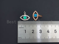 Clear CZ Micro Pave Blue Opal Evil Eye Shape Pendant,Cubic Zirconia Opal Charm,Gold/Silver/Rose Gold/Black Tone, 10x14mm,sku#Z1027