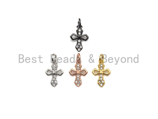 CZ Micro Pave Cross Flower Charm, Cubic Zirconia Pave Pendant, Fashion Jewelry Findings, 10x15mm, sku#Z832
