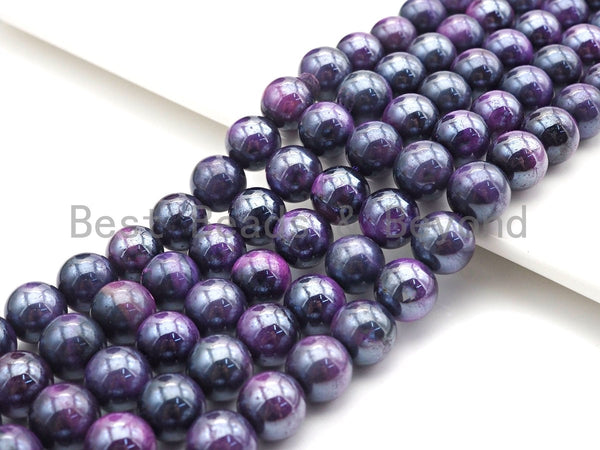 Mystic Plated Purple Tiger Eye Beads, Round Smooth 6mm/8mm/10mm Tiger Eye, 15.5" Full Strand, Sku#UA72
