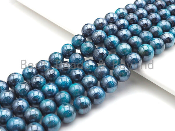 Mystic Plated Tear Tiger Eye Beads, Round Smooth 6mm/8mm/10mm/12mmTear Blue Tiger Eye, 15.5" Full Strand, Sku#UA74