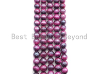 Mystic Plated Fuchsia Tiger Eye Beads, Round Smooth 10mm/12mm Fuchsia Tiger Eye, 15.5" Full Strand, sku#UA76