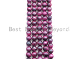 Mystic Plated Fuchsia Tiger Eye Beads, Round Smooth 10mm/12mm Fuchsia Tiger Eye, 15.5" Full Strand, sku#UA76