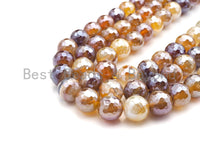 Mystic Plated Faceted Agate Beads, 6mm/8mm/10mm, Plated Champagne Brown Banded Agate Beads,15.5" Full Strand, SKU#UA79