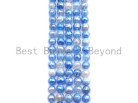 Mystic Plated Faceted Agate Beads,6mm/8mm/10mm, Plated Blue White Banded Agate Beads,15.5" Full Strand, SKU#UA80
