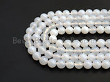 Quality Natural Milky White Agate Beads, Round Smooth 6mm/8mm/10mm/12mm Milky White Agate Beads, 15.5" Full Strand, sku#UA82